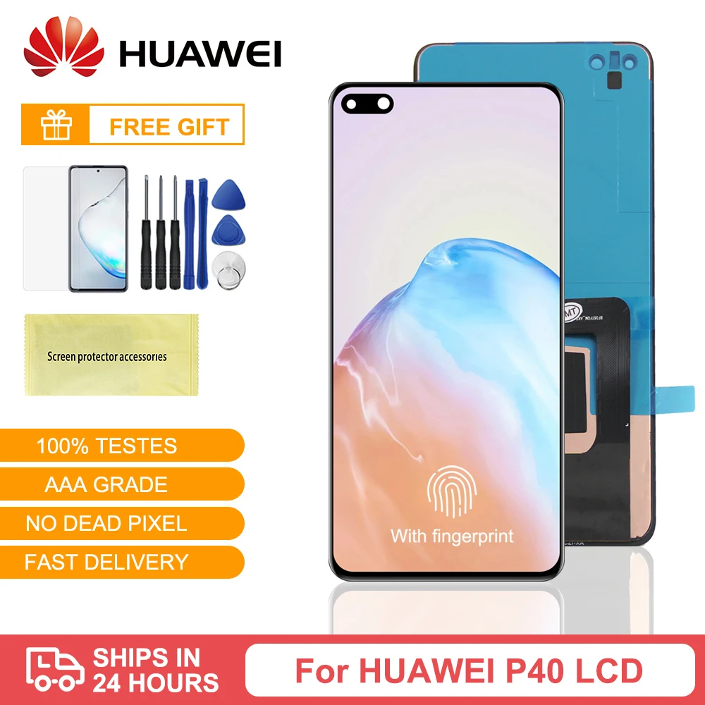 Pantalla LCD Original de 6,1 pulgadas para Huawei P40, digitalizador de pantalla t&aacute;ctil para Huawei P40, ANA-AN00 de pantalla, TN00,NX9,LX4, con huella dactilar-0