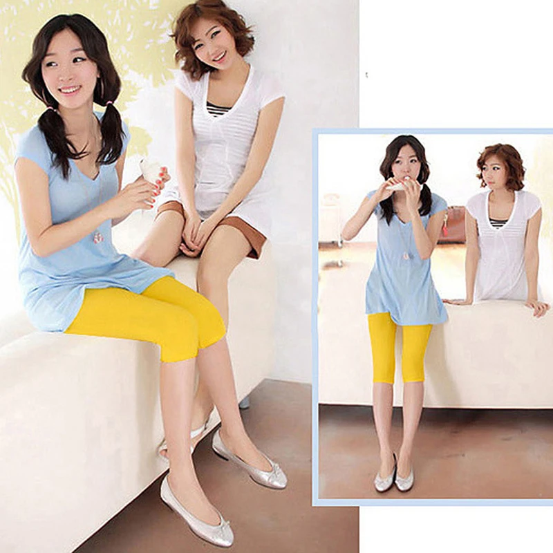 

Ice Silk Short Leggings Women Summer Ultra Thin Pants Leggings Elastic Slim Short Capris Girl Basic Bodycon Under Jeggings