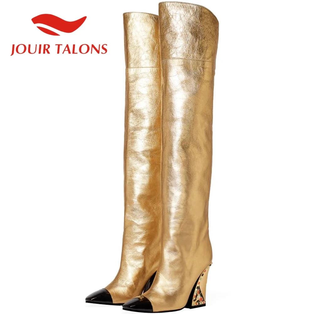 

JOUIR TALONS Top Quality Female Shoes Brand Design Fashionable Square Toe Crystal Chunky Heels over-the-knee Thigh Booties