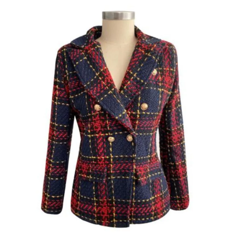 

XUXI Spring Autumn 2021 Women Coat Fashion Long-sleeved Plaid Stitching Crude Woolen Cloth Female Jacket Coat E545