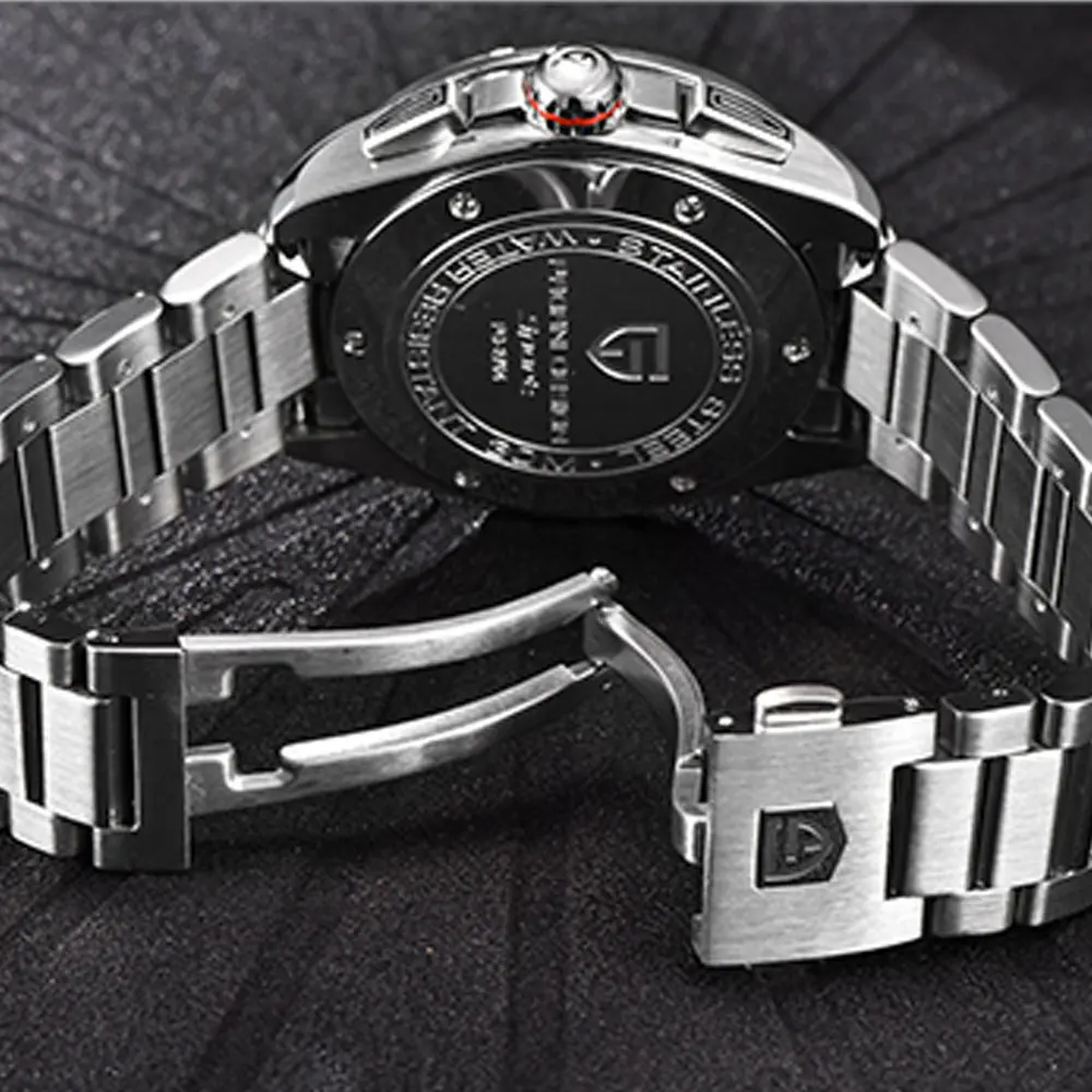 Часы Pagani design Мужские кварцевые с оранжевой/красной стрелкой и черным циферблатом