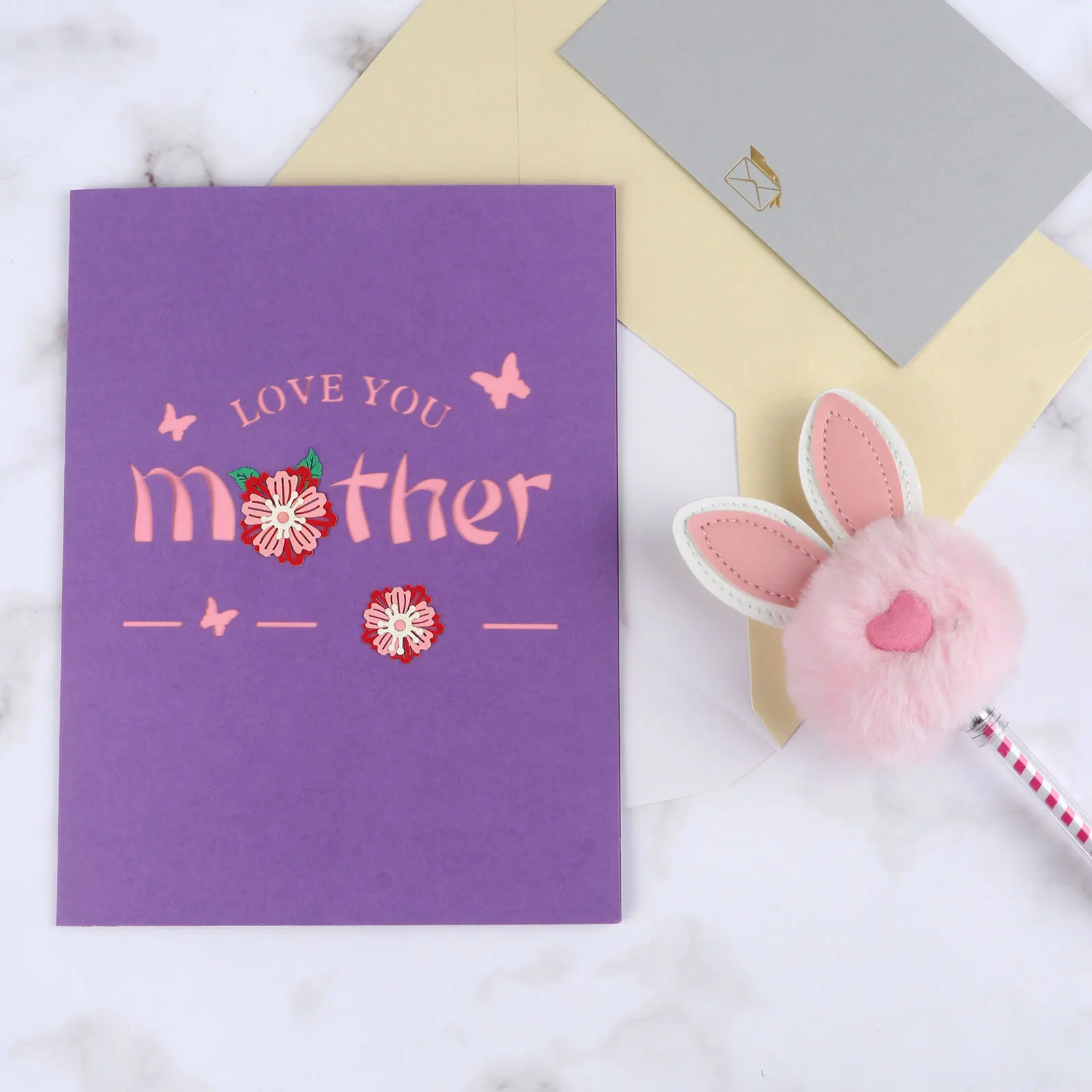 

3D Flower Mother's Day Greeting Card, Love You Mom Flower Bouquet Greeting Card