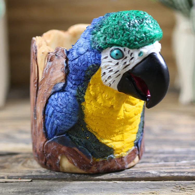 Creative Parrot Pen Holdes Pen Containers Storage Barrel 3D Cartoon Animal Resin Handicraft Gift