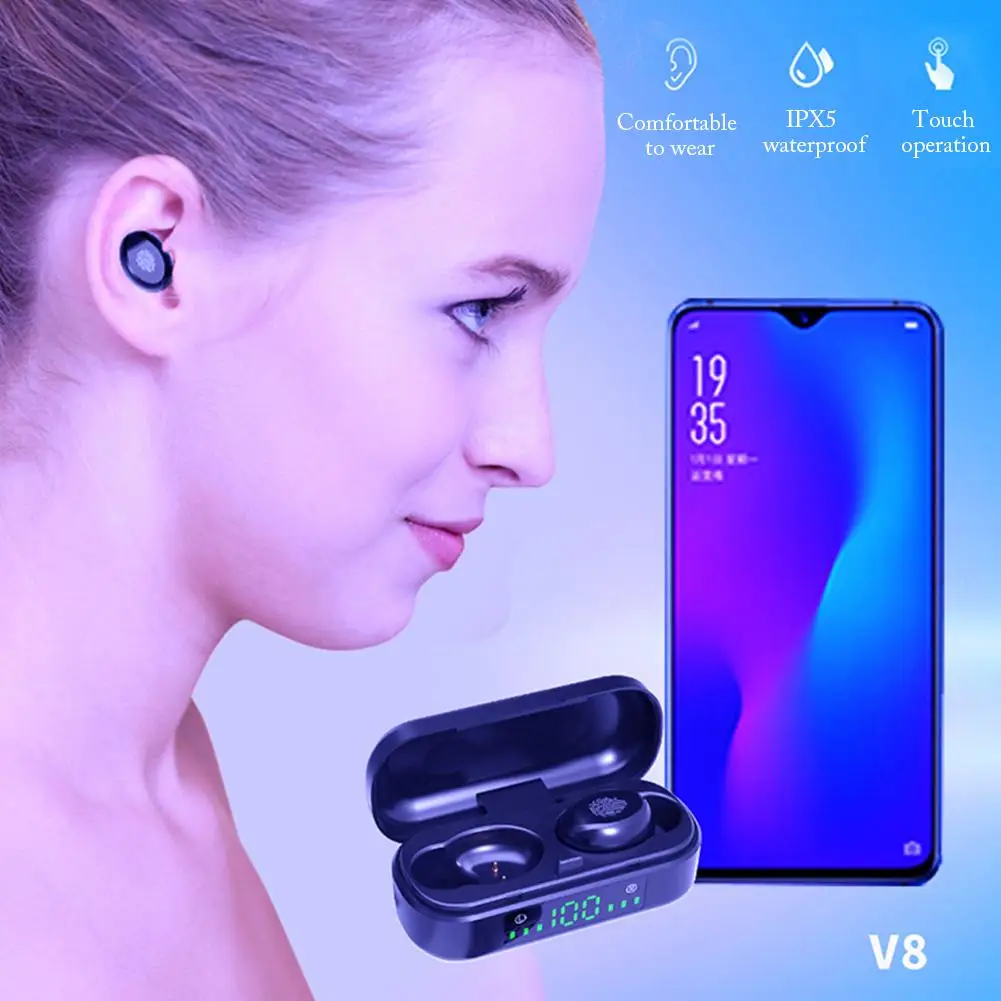 Новинка 2019 беспроводные наушники V8 светодиодный ным дисплеем Bluetooth 5 0