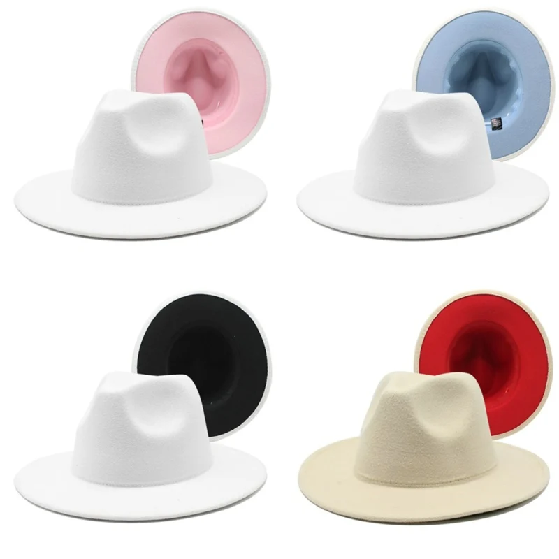 

6pcs Mens Women Fedora Jazz Hats panama Caps Ladies Wide brim Cap Patchwork Top Hat Girls Trilby Chapeau Fashion Spring Autumn