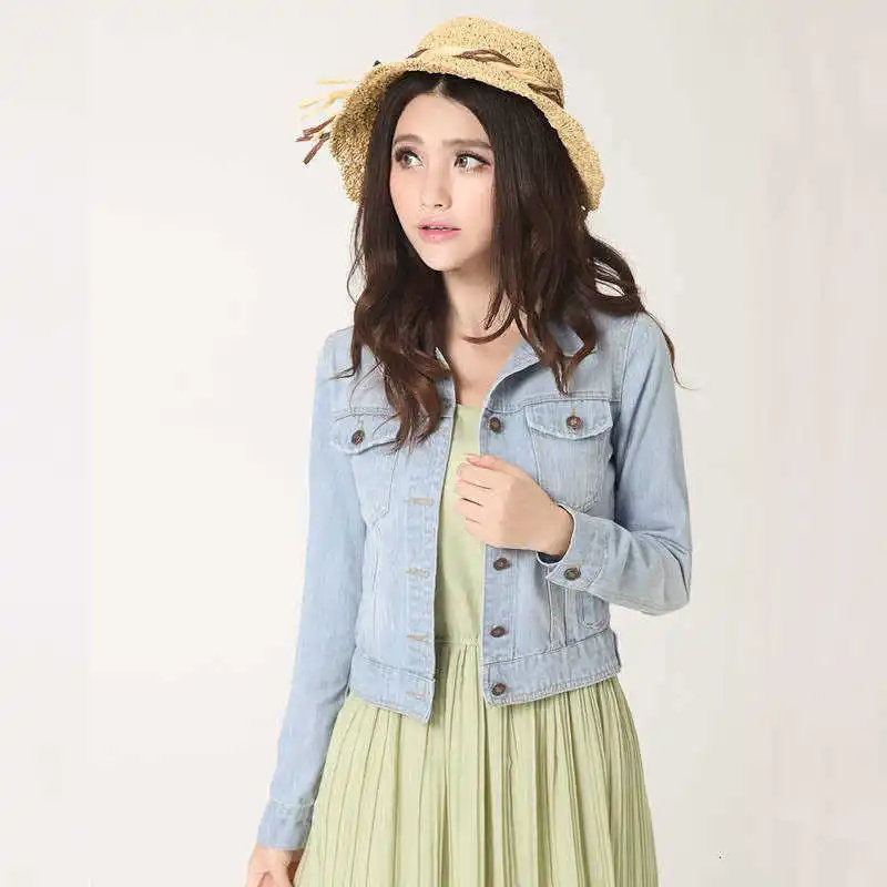 Yocalor винтажные осенние модные женские джинсовые пальто одежда укороченный топ с