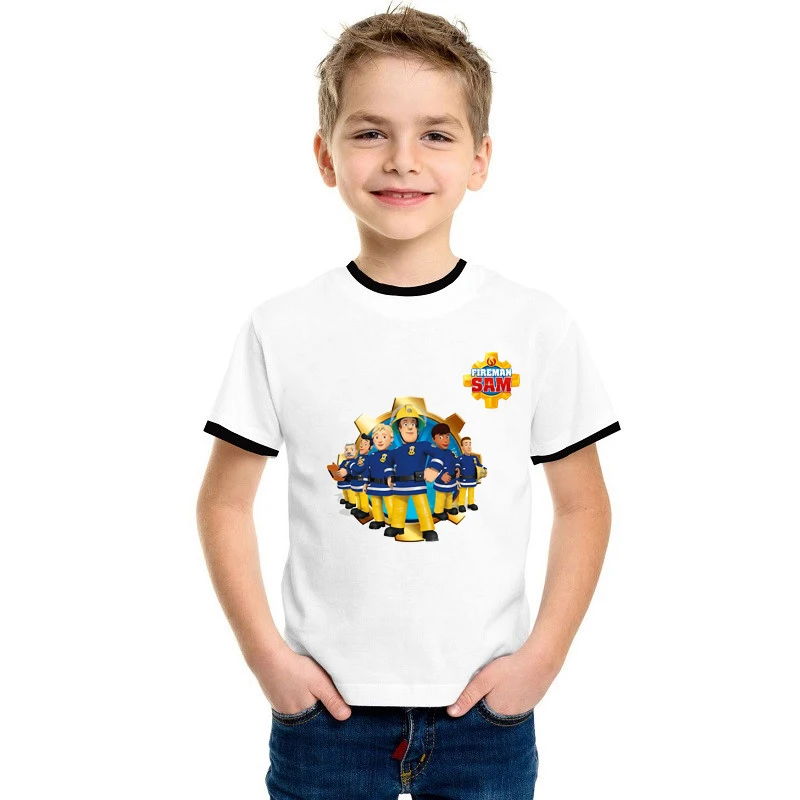 

Футболка для мальчиков, белая, с рисунком персонажа из мультфильма «пожарный»
