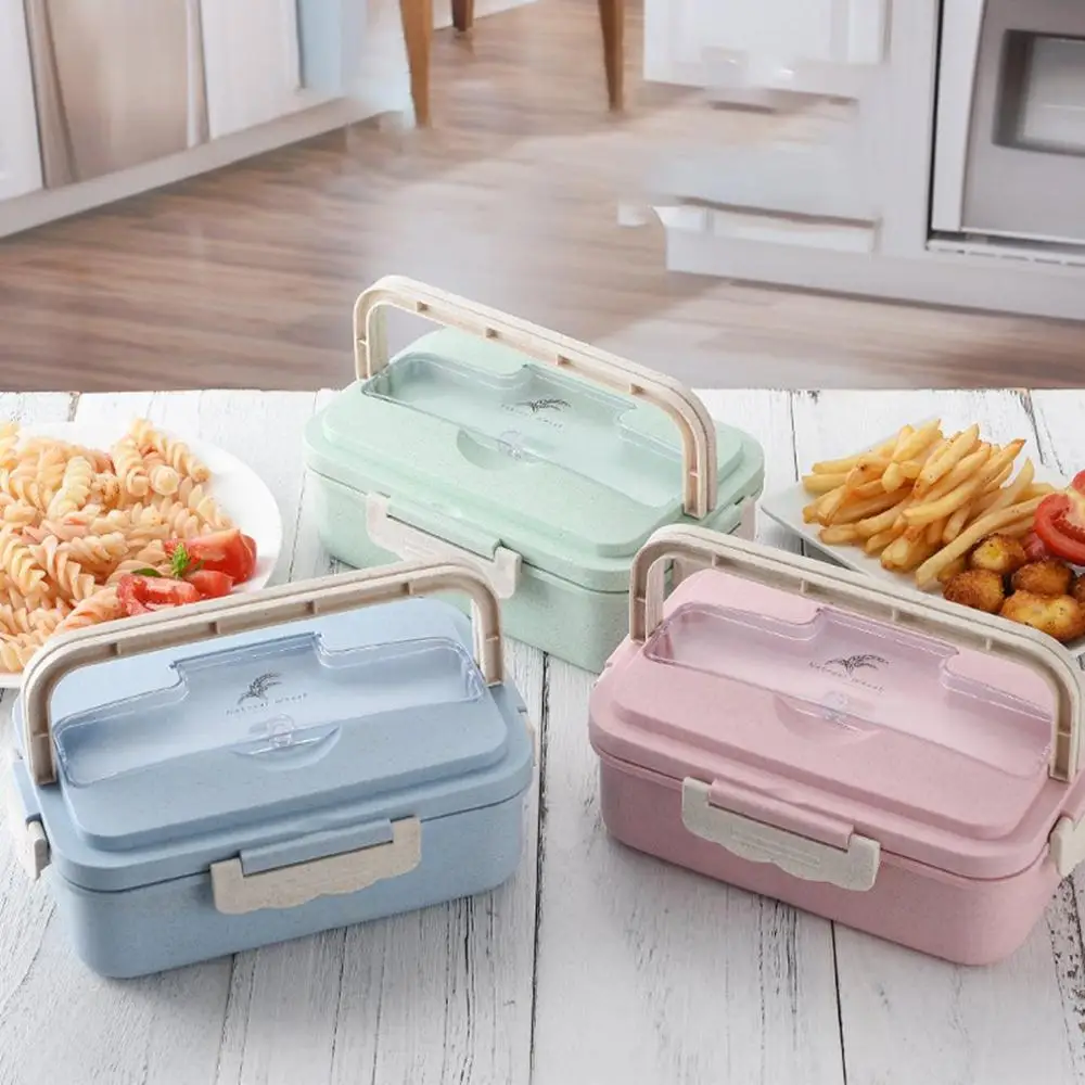 Portable Microwave Lunch Box Wheat Straw Dinnerware Food Storage Container...