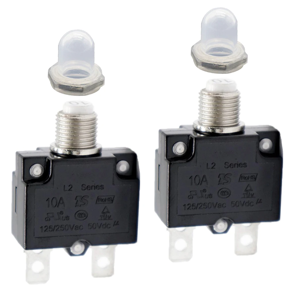 

2x Black 10A Circuit Breaker Overload Protector Switch Fuse Resettable AC 125/250V For 3/8 inch (10 mm) round hole