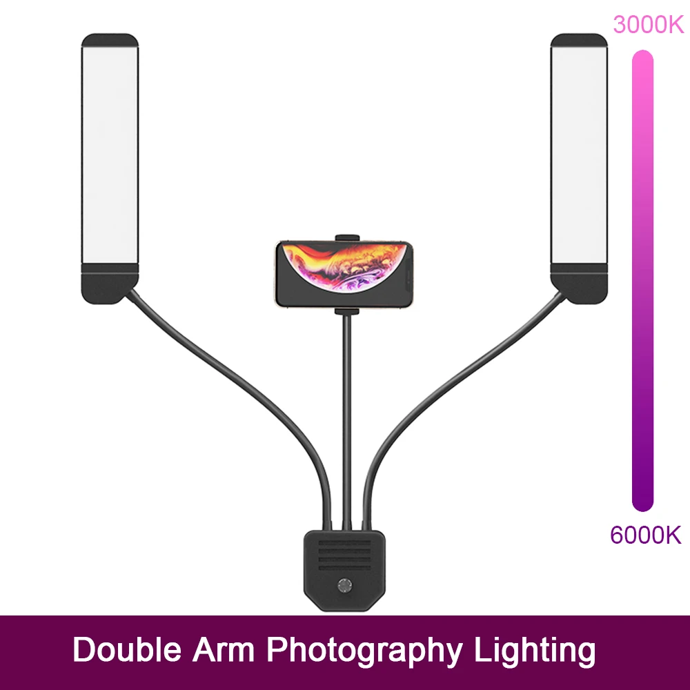 

Double Arms LED Fill Light 3000K-6000K USB Photography Lighting Ring Lamp With Phone Holder For Makeup Youtube Live Video