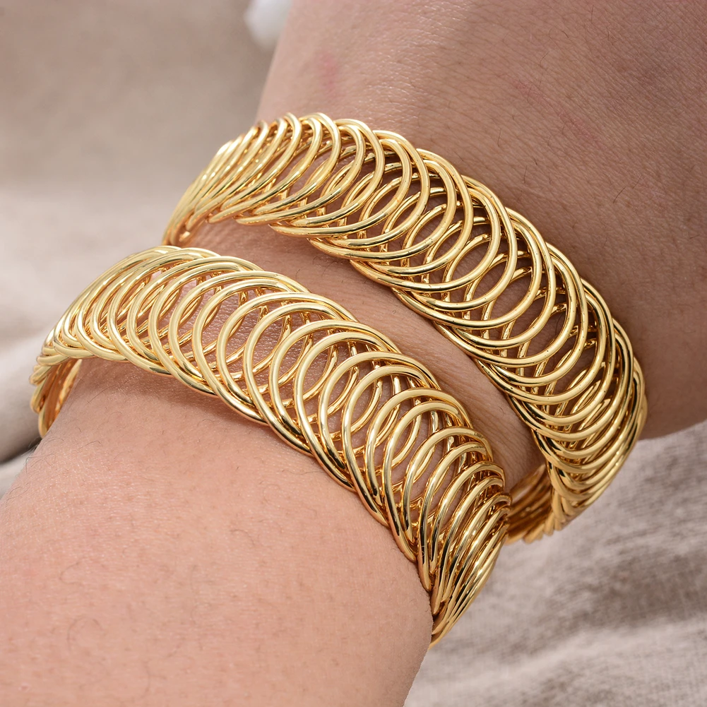 

2Pcs/lot Luxury 24K Stretchable Bracelet Dubai Gold Color Bangles for Women Girls Wife Bride Bangles Bracelets Jewelry Gift