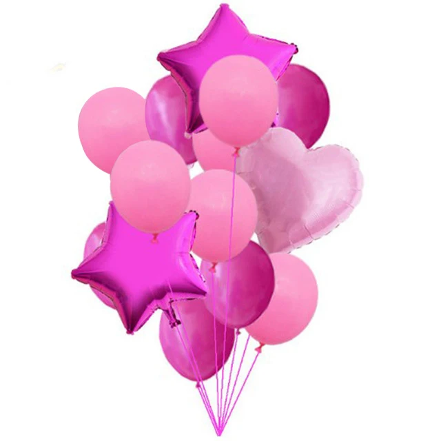 as picture 13 шт./лот 12 дюймов жемчужно-розовые латексные шары с 18 дюймовыми розовыми звездами для украшения свадьбы, дня рождения, вечеринки, надувные воздушные шары - Цвет: as picture