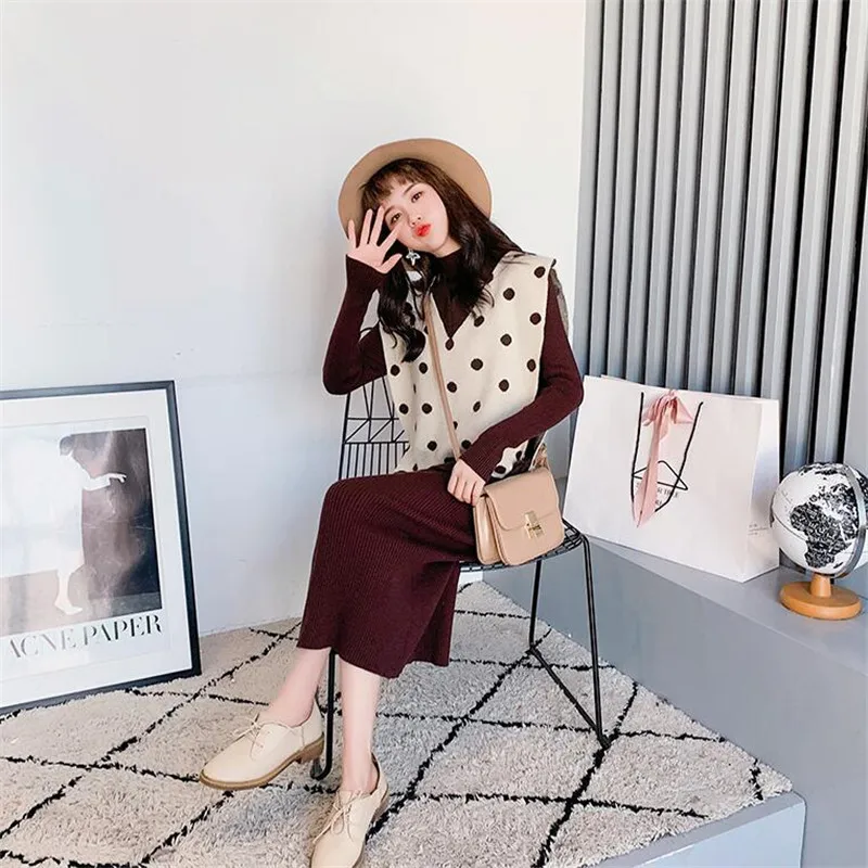 2019 свитер юбка волнистый жилет из двух частей женское осеннее платье новый стиль