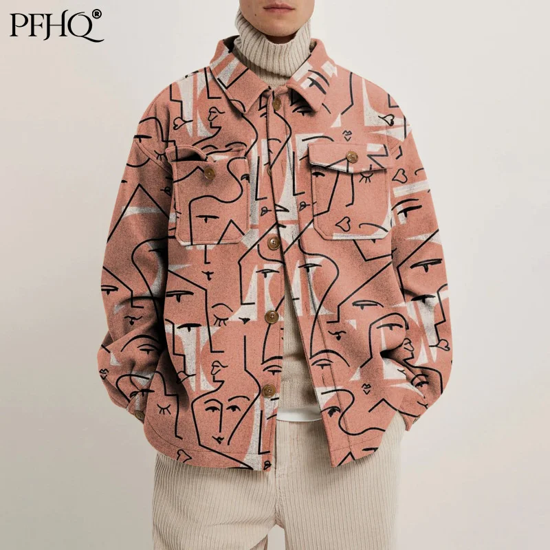 

PFHQ 2021 New Men's Fashion Loose European American Printing Single breasted Loose Lapel Trendy Jacket Autumn Winter