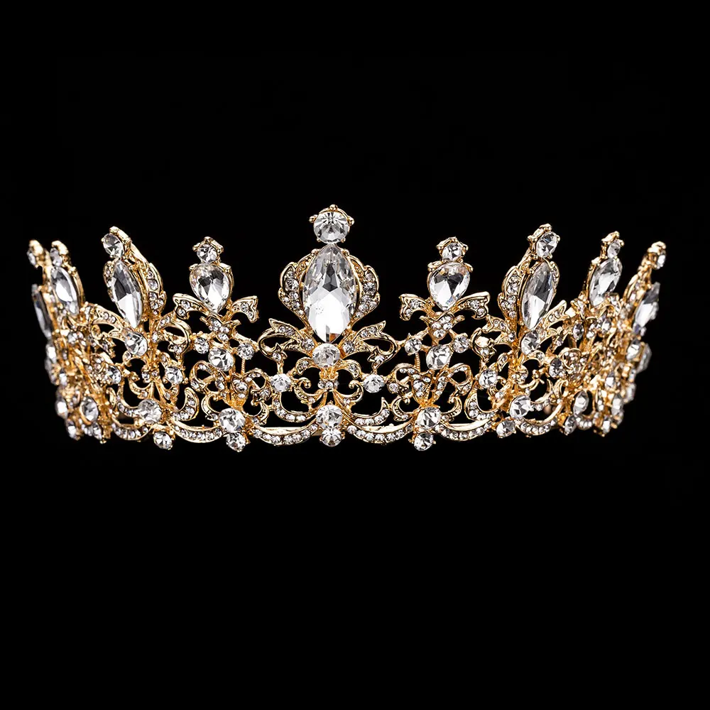 1PCS Crown Gold KMVEXO 3 шт великолепные наборы свадебных ювелирных изделий из кристаллов ожерелья со стразами серьги Корона тиары африканские бусины комплект ювелирных изделий «Дубай» - Окраска металла: 1PCS Crown Gold