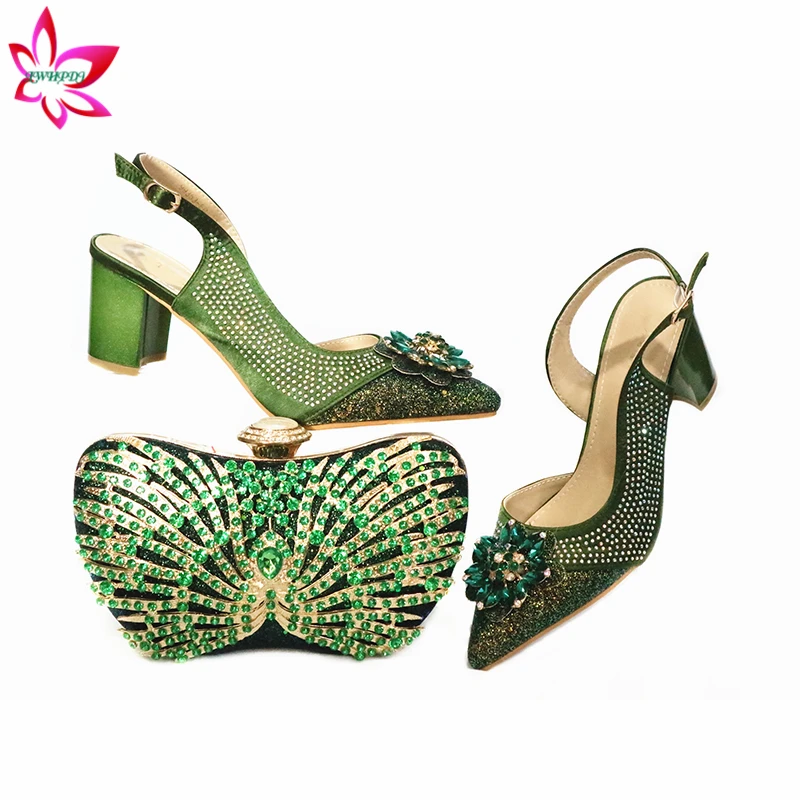 2020 Зеленый Африканский специальный дизайн женская обувь и сумочка из