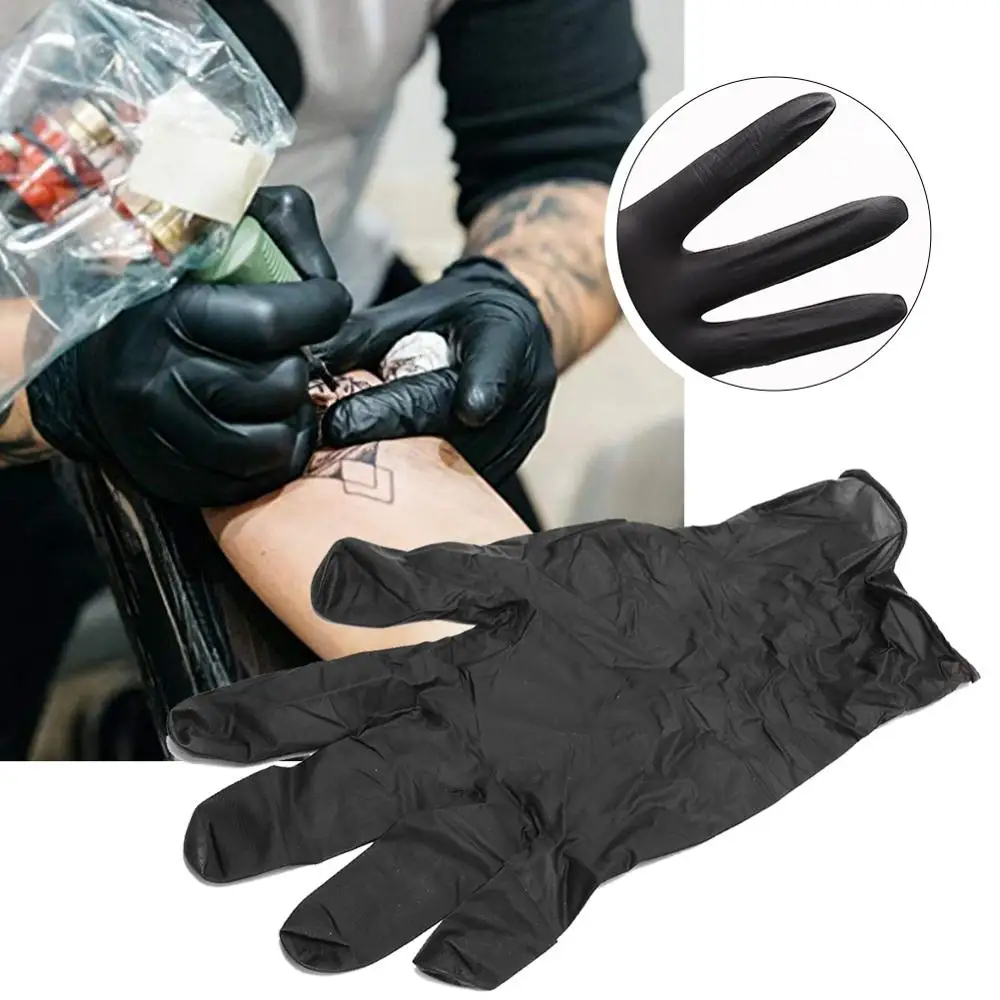 

100Pcs Black Latex Tattoo Gloves Disposable Waterproof Non-toxic Tattoo Elastic Gloves For Tattoo Machine Supplies Accessory SML