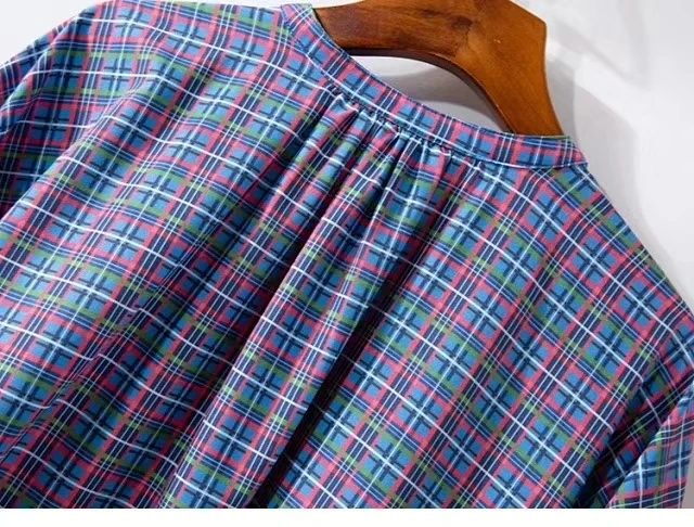 

Women Plaid Shirts Loose Autumn New 2020 Casual Cotton and Viscose Blouse Lantern Long Sleeve Clothing