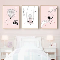 kawaii baby girl nursery wall art canvas poster pink cartoon prints painting nordic kids decoration pictures girls bedroom decor