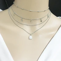 2020 new fashion bohemia fashion pentagram geometric oval crystal pendant multilayer women necklace manufacturer wholesale