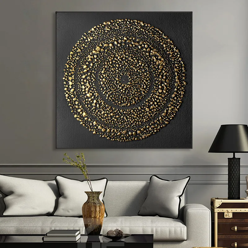

Fashion Square Burst Circle Black Gold Canvas Painting Poster Print Wall Art Luxurious Pictures for Living Room Decor Cuadros