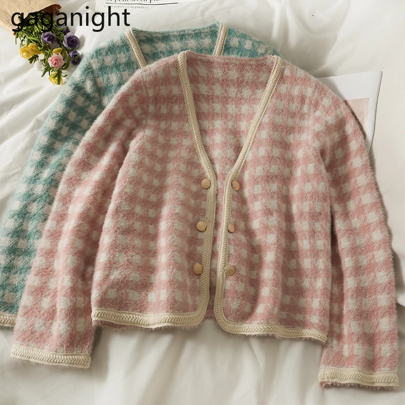 

Gaganight винтажный женский клетчатый кардиган плотный зимний модный кардиган для офиса женский шикарный модный свитер теплые джемперы с длинн...