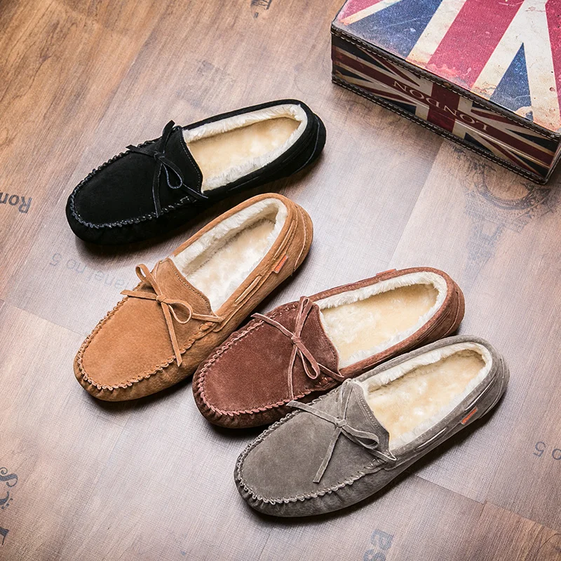 

Loafer Masculino Male Casual Shoes Men's Moccasins Men Suede Leather Plush Warm Fur Peas Driving Shoes Moccasins Shoes Bowknot