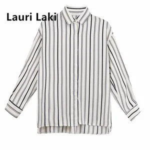 Новая Элегантная полосатая блузка Lauri Laki, женские деловые офисные винтажные шифоновые рубашки большого размера, женские осенние весенние т...
