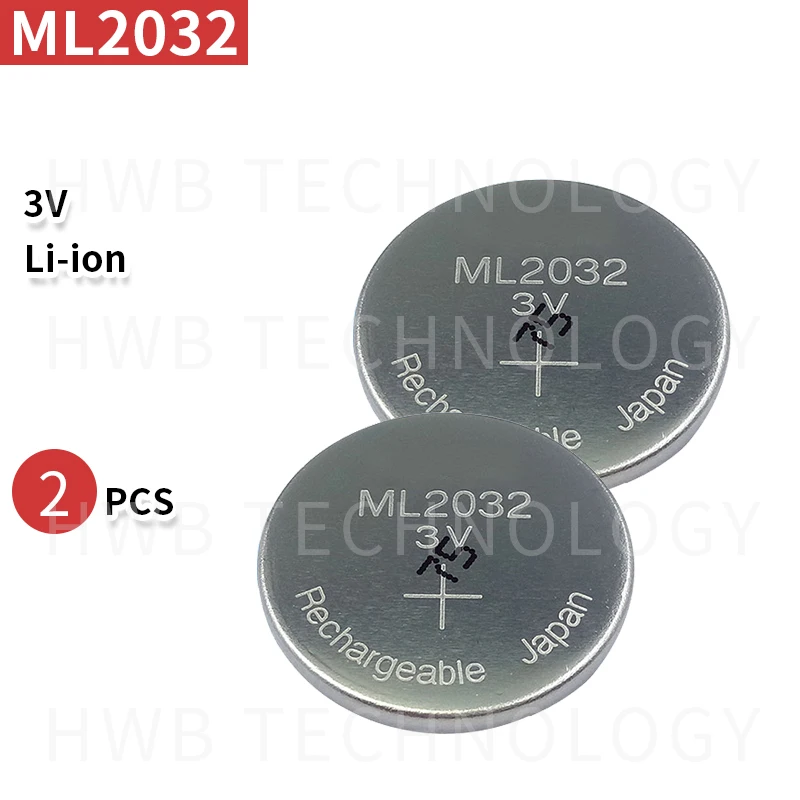 2 шт. ML2032 3V перезаряжаемая литиевая батарея кнопки сотового батареи(ML2032