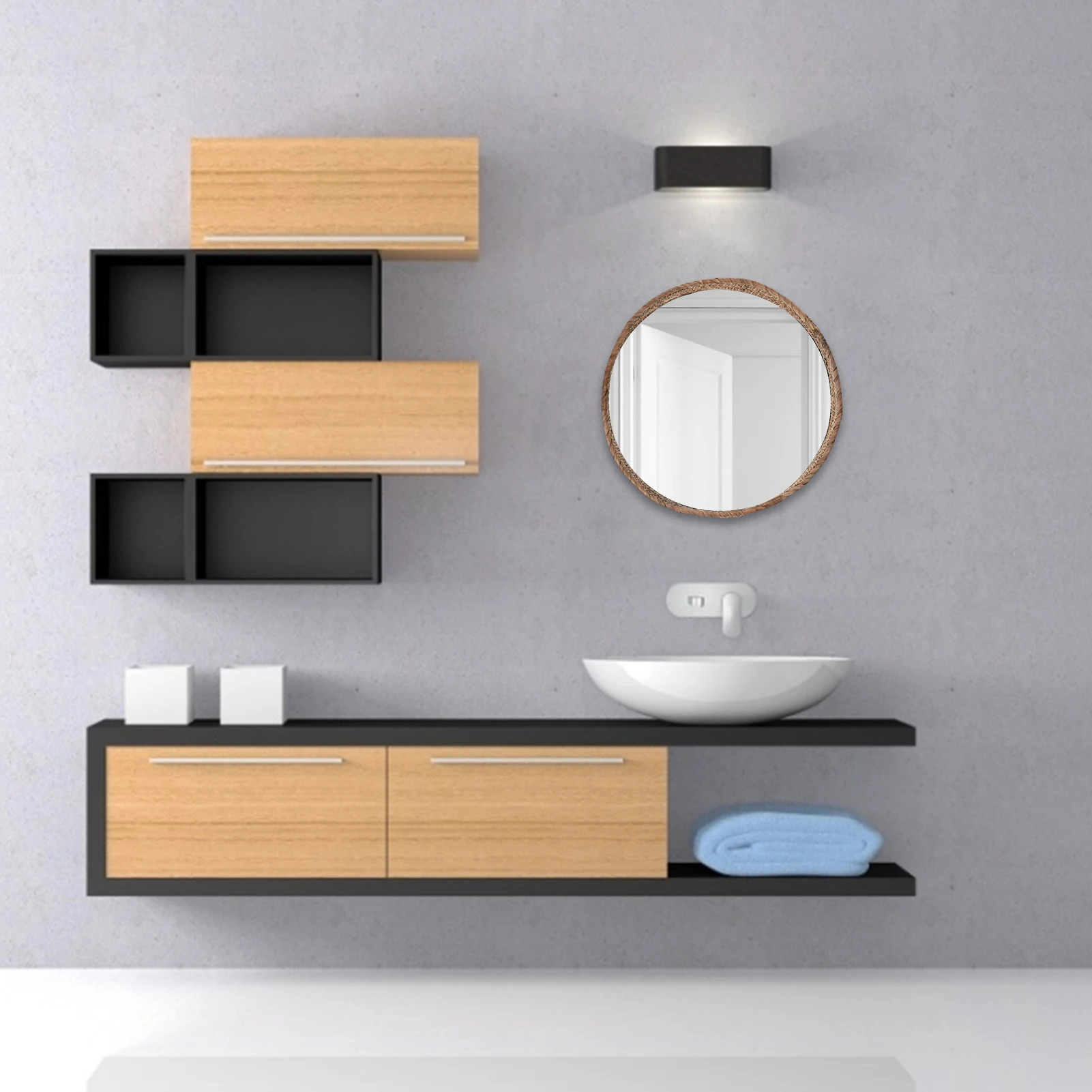 Art Deco Mirror Living Room Round Wall Rattan Makeup Dressing Table Decorated With Corridor Dropshipping | Дом и сад