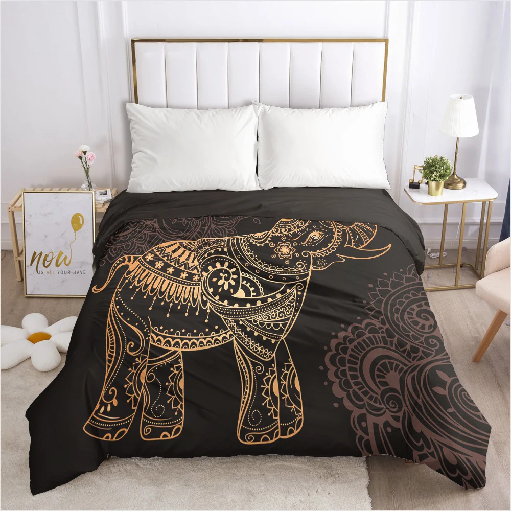 

Custom Duvet Cover with Zipper Comforter/Quilt/Blanket Case Queen/King 220x240 140x200 245x210 3D Bedding Black Golden Elephant