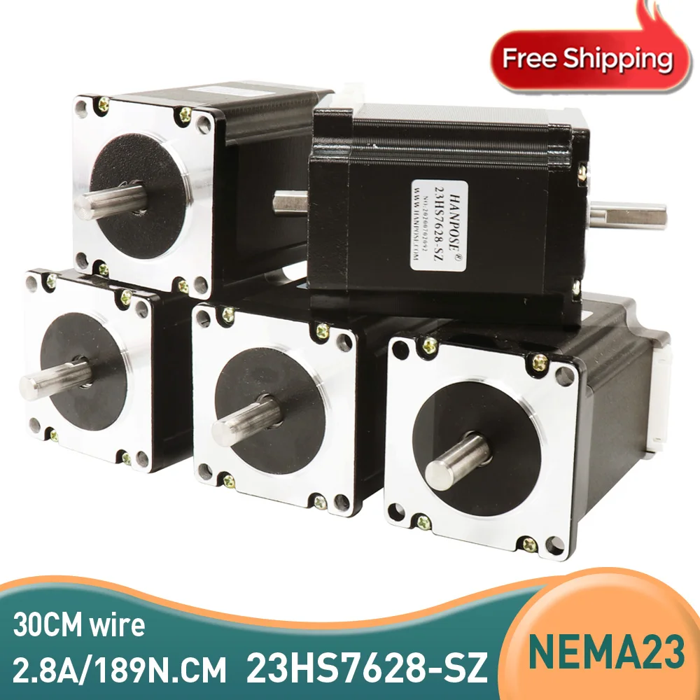 

5PCs NEMA23 CNC 57x76mm 23HS7628-SZ double shaft 8mm 1.89N.m nema23 stepper motor 270Oz-in 2.8A for cnc machine and 3D printer