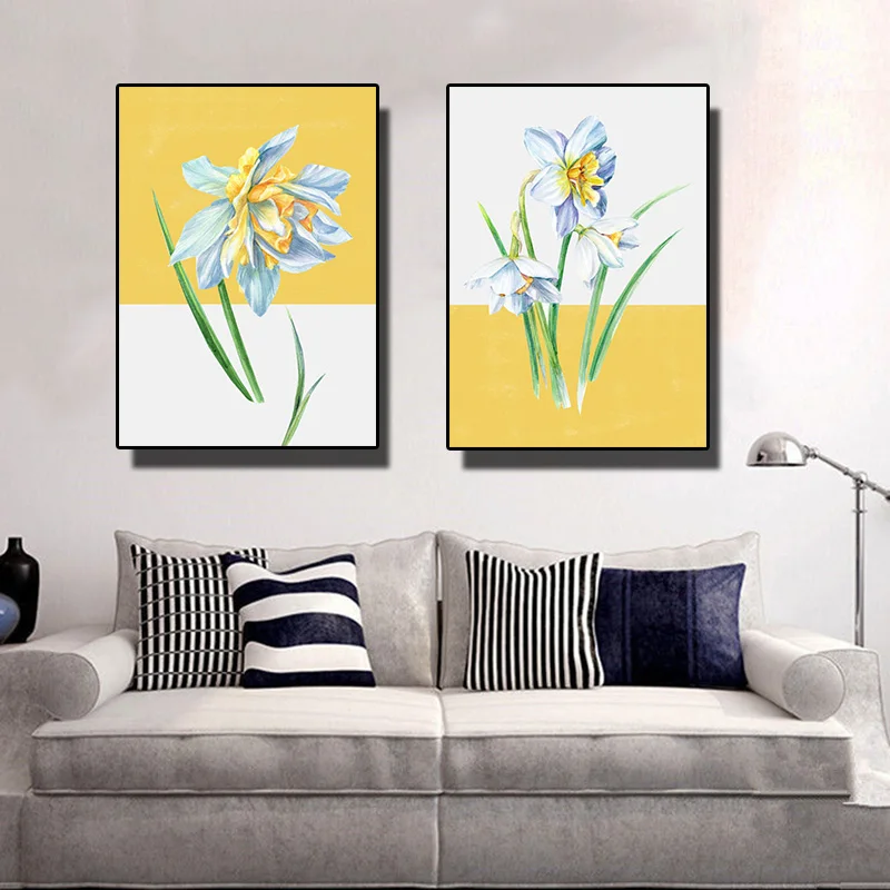 

Nordic Poster Abstract Flower Canvas Painting Watercolor Blue And Yellow Wall Art Picture For Living Room Modern Home Decor