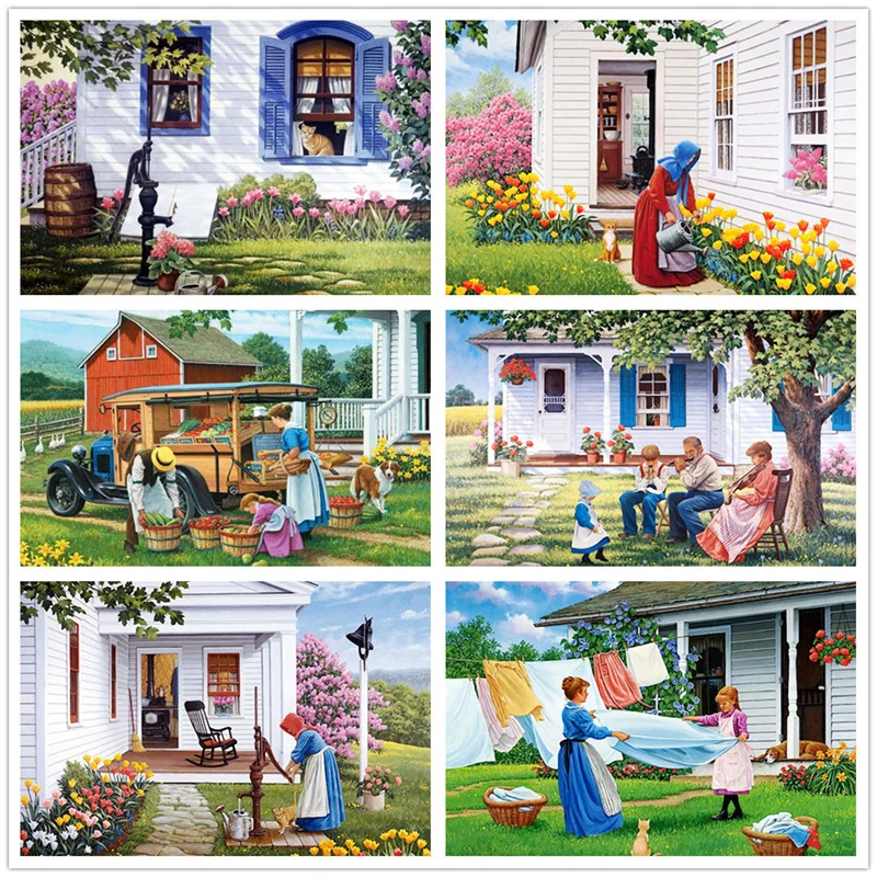 

5D Mosaic Diamond Painting France Family House Cross Stitch Diamond Embroidery Figure Town Landscape Handmade Gift Home Decor