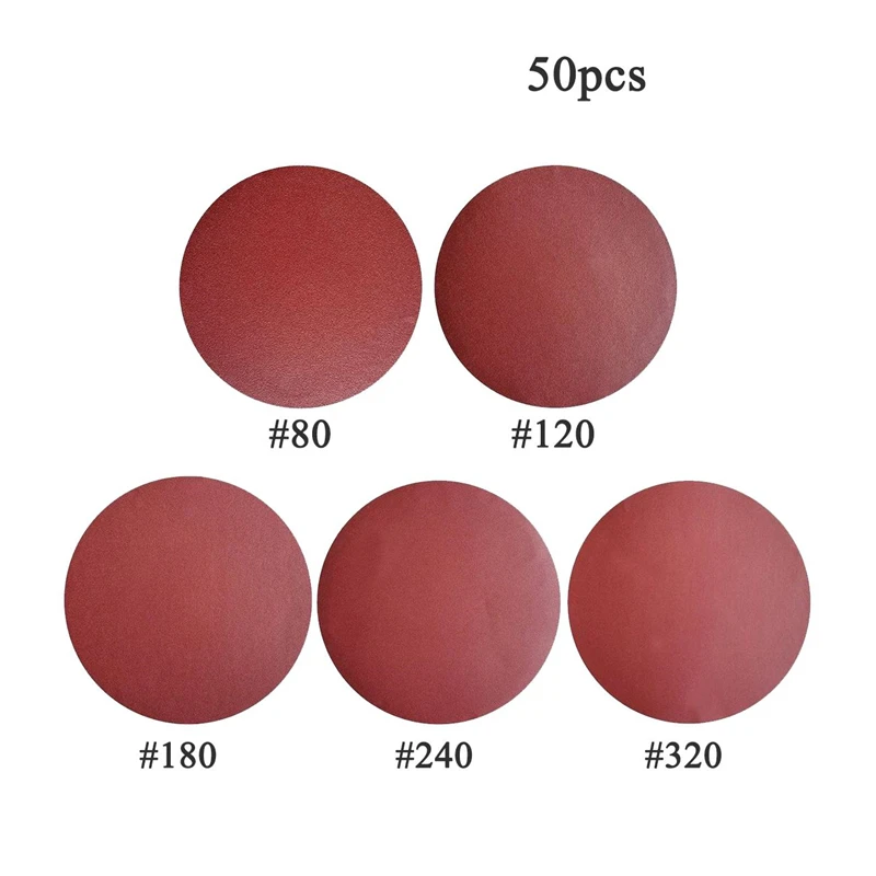 50pcs 5 inch NO-Hole Sanding Discs Self Adhesive Sanding Disc for Sandpaper Peel Air Sander Tools 80 120 180 240 320 Grit Set