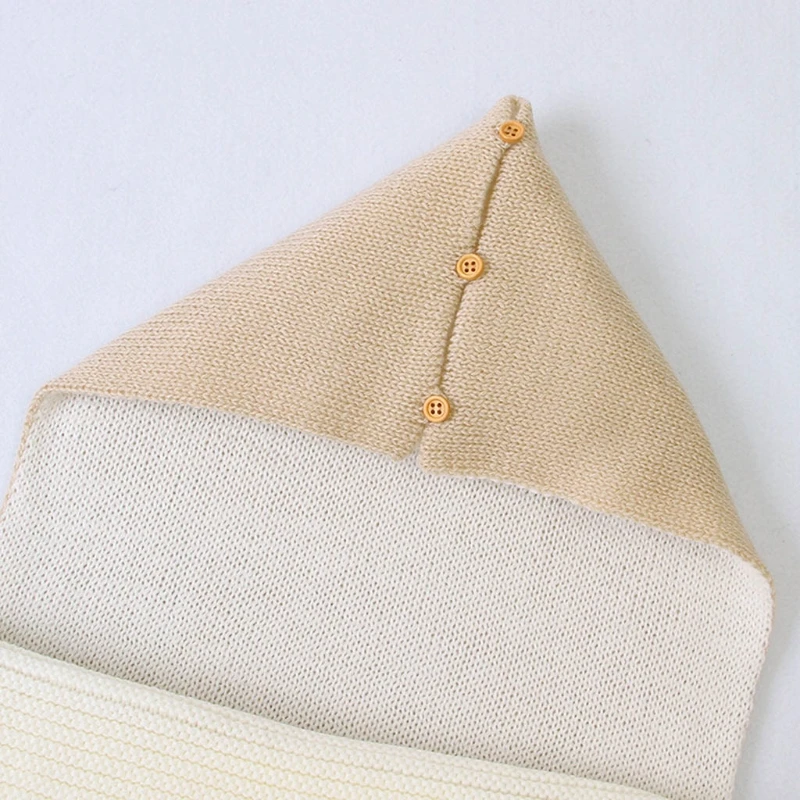 

Baby Hood Button Stroller Footmuff Sleeping Bag Knitted Envelopes Autumn Winter Sleepsack Infant Newborns Swaddle Wrap Blanket