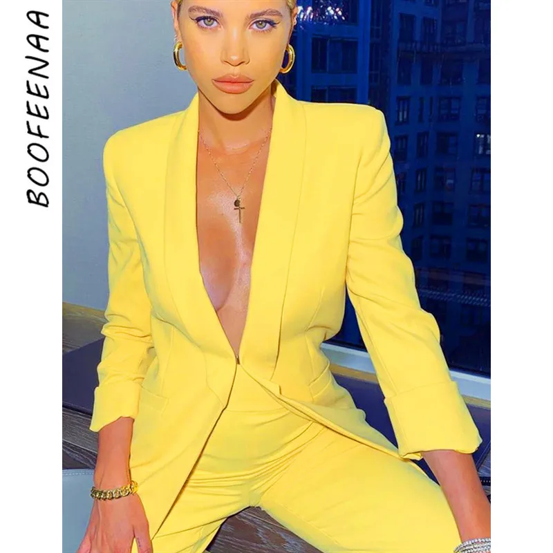 BOOFEENAA/Желтый комплект из двух предметов с длинными рукавами блейзер широкие