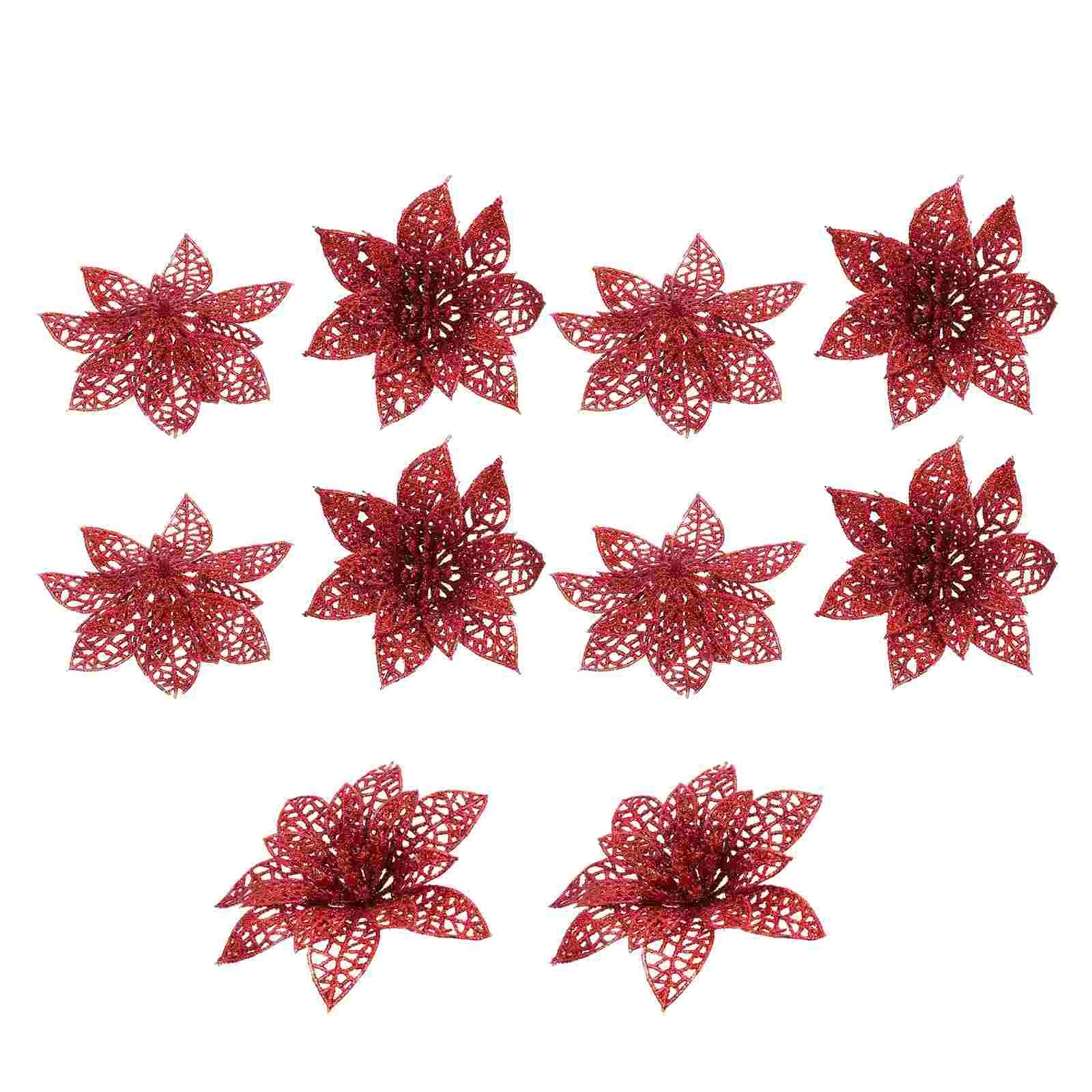 

10Pcs Glitter Simulated Flower Decors Xmas Tree Flower Adorns Flower Props