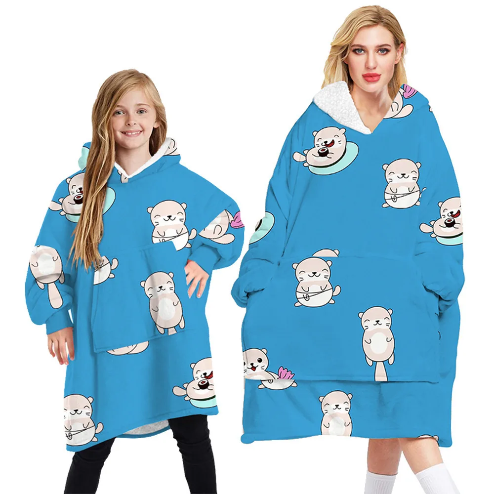 

Новинка 2021, теплый толстый свитер с капюшоном и кроликом, одеяло, гигантские карманы для взрослых и детей, Утяжеленные флисовые одеяла для к...