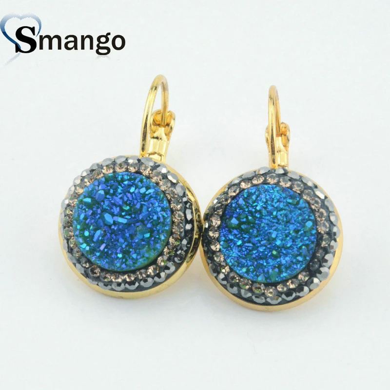 Blue 5 пар, серьги из природного камня, модные украшения, круглая форма для женщин, золотое покрытие, 6 цветов, можно оптом - Окраска металла: Blue