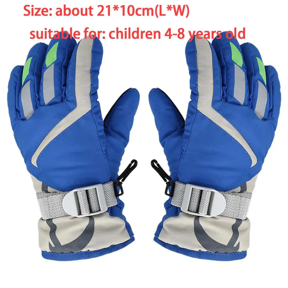 blue Gloves Детские зимние теплые перчатки водонепроницаемые противоскользящие перчатки для катания на лыжах и сноуборде с регулируемым ремнем перчатки для катания на лыжах на открытом воздухе - Цвет: blue Gloves