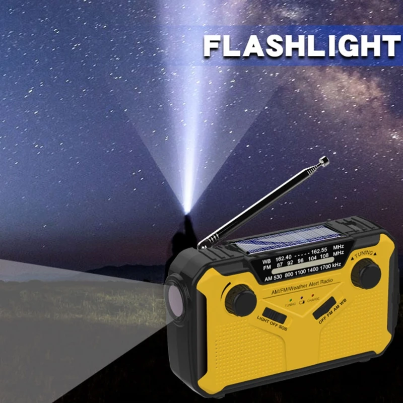 

Emergency Hand Crank Self-powered AM/FM NOAA Solar Weather Radio Flashlight Phone Power Bank Solar K3NB