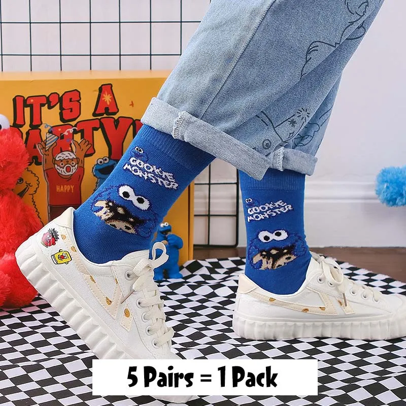 5 Pairs-8 5 пар Женские Мультяшные шикарные движения скейтборд хлопчатобумажные носки Улица Сезам длинные носки искусство женский персонаж милый хипстер Мода - Цвет: 5 Pairs-8