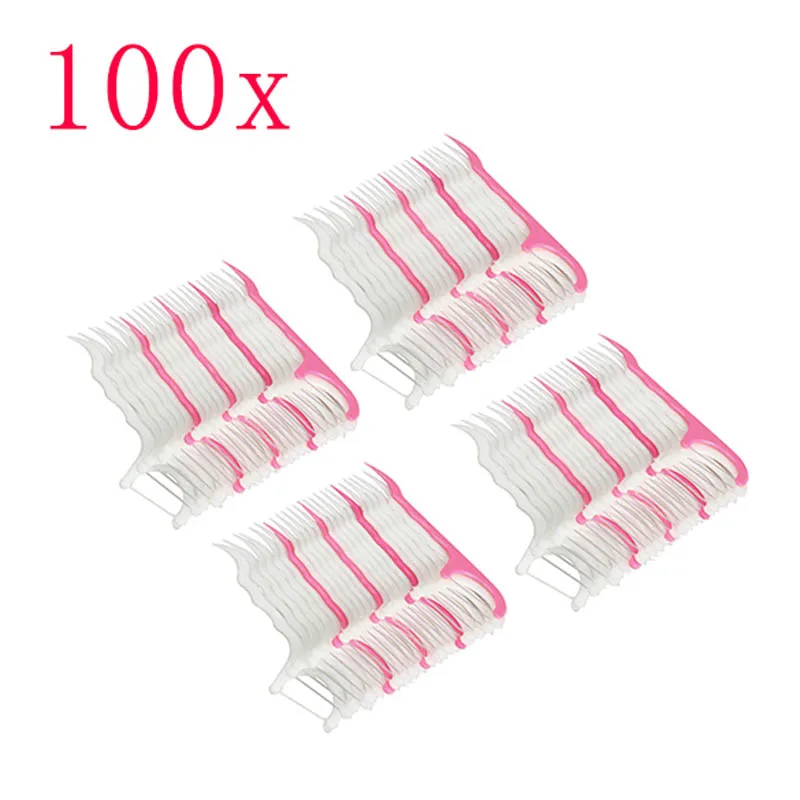 

100 Pcs/Lot Disposable Dental Flosser Interdental Brush Teeth Stick Toothpicks Floss Pick Oral Gum Teeth Cleaning Care
