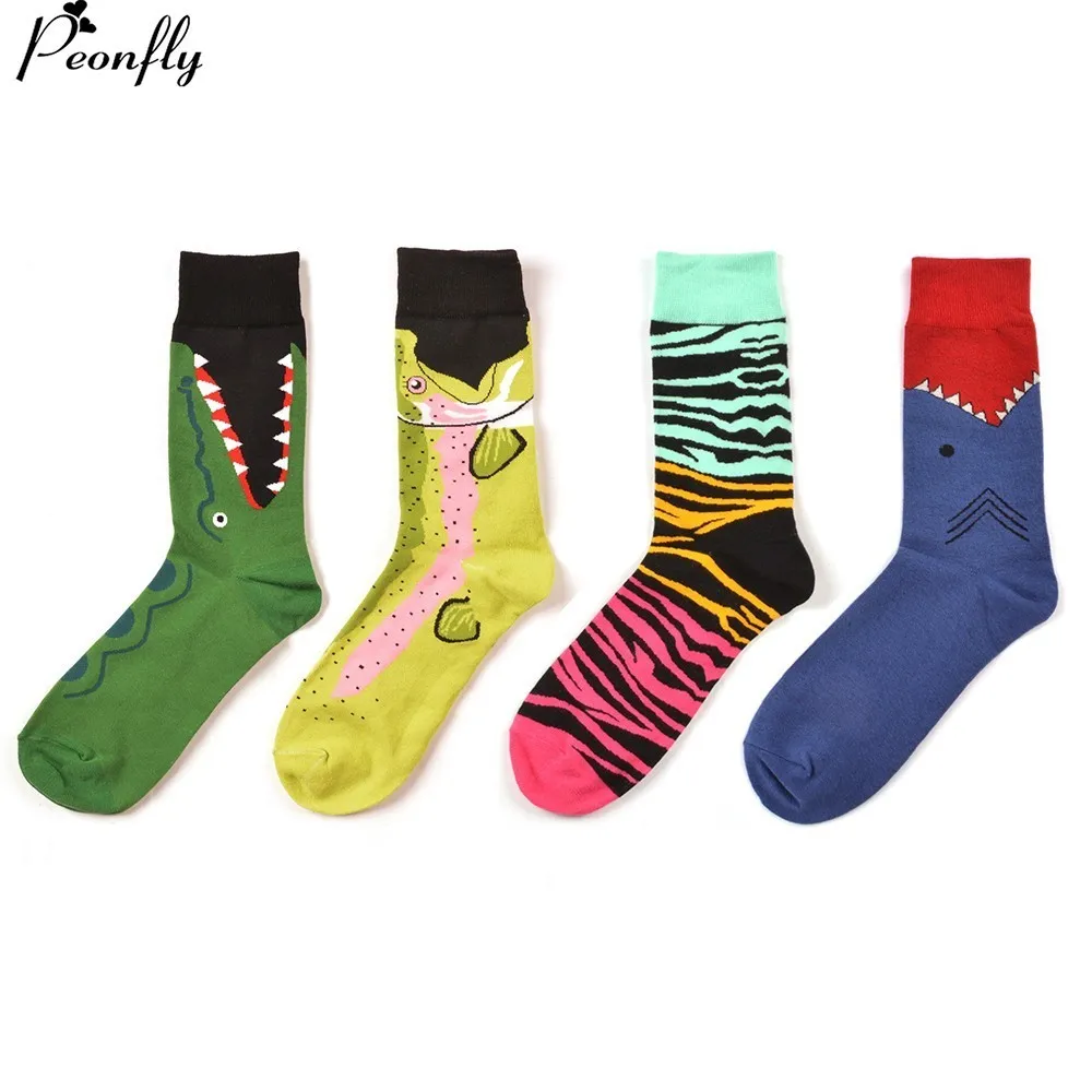 

Peonfly Cotton Combed Men's Tend Harajuku Street Hip Hop Funny Happy Colorful Avocado Pattern Long Socks for Men