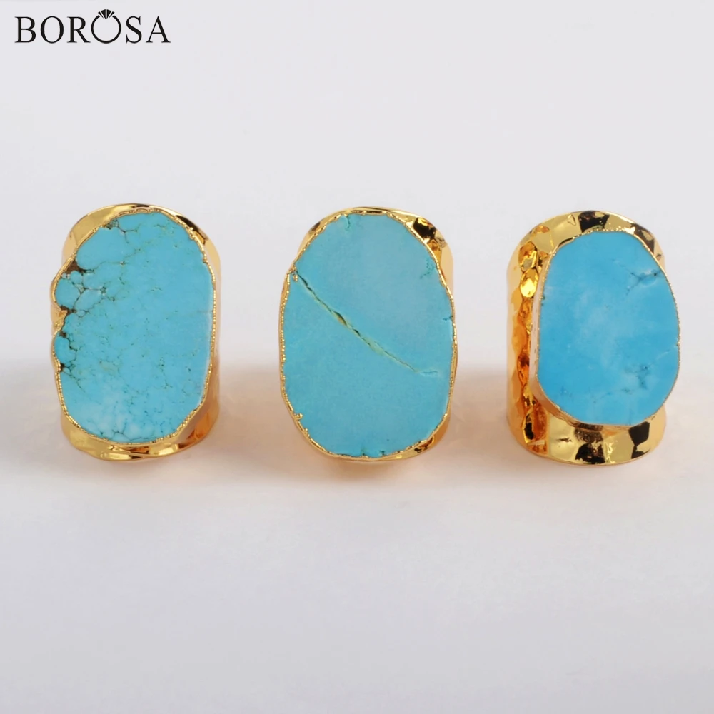 BOROSA 5 шт. модное голубое кольцо Howlite золотое покрытие свободная форма бриллианты