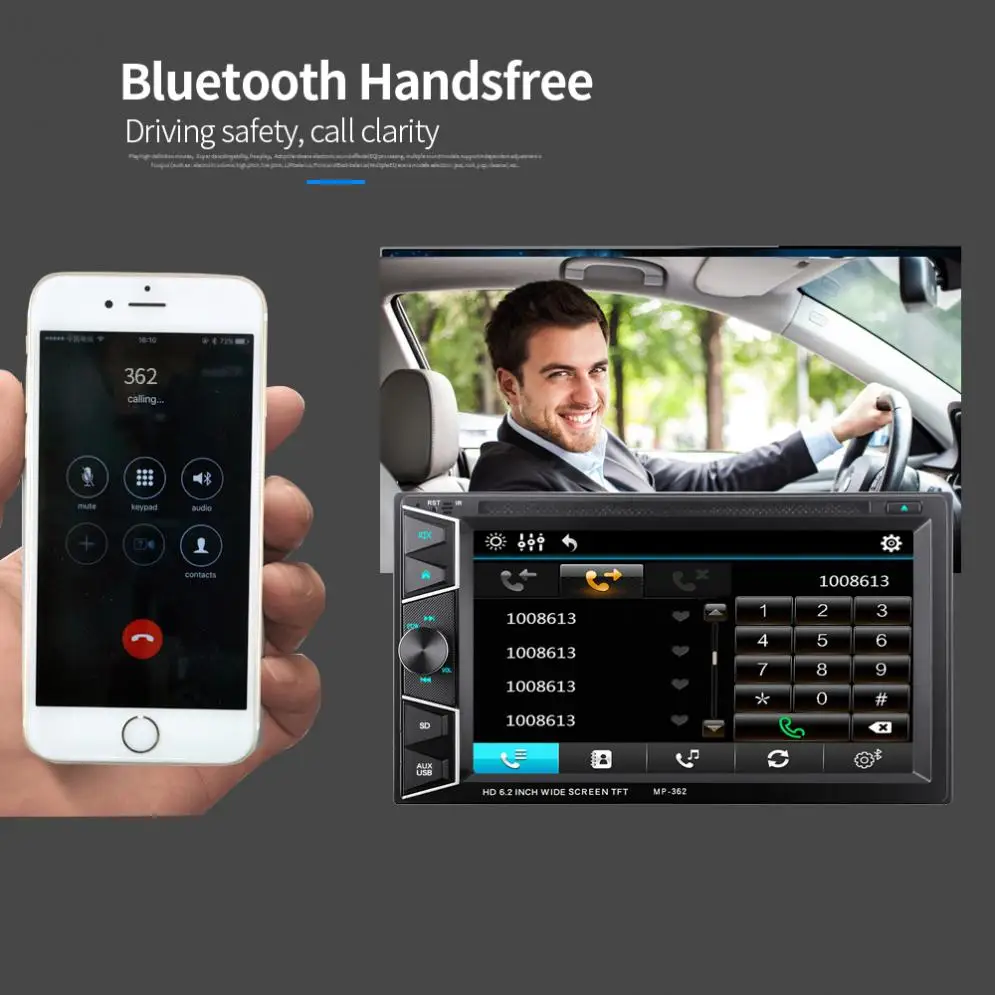 6.2 Inch 2 DIN Durable HD Touch Screen Cars in Dash FM Radio Receiver DVD CD Player with Wireless Remote Control | Автомобили и