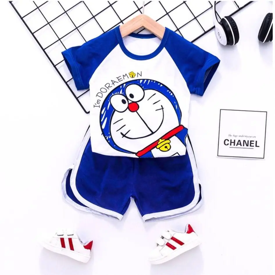 Дораэмон для маленьких мальчиков и Летняя Одежда девочек набор детской одежды