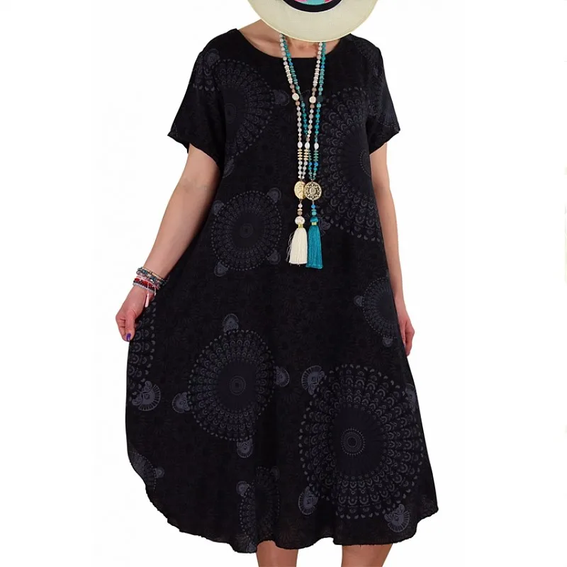 

2021 Summer Fashion Printing Loose Casual Midi Dress 5xl Plus Size Short Sleeve Women Bohemian Beach Dresses Vestidos Oversize