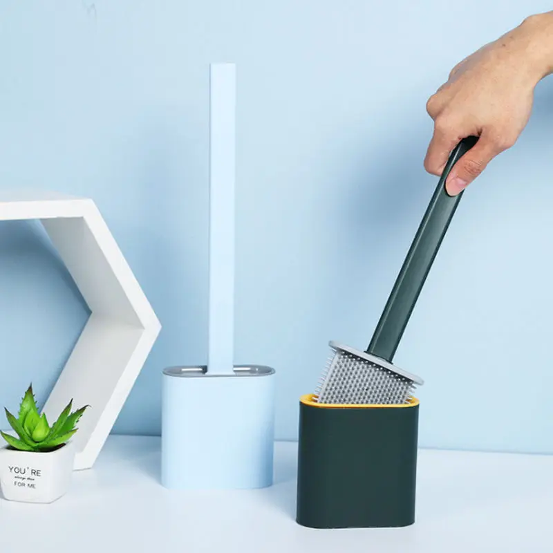 

Toilet Brush Silicone Brush Toilet With Quick Drying Holder Creative Cleaning Brush Flat Head Flexible Soft Bristles Brush U2